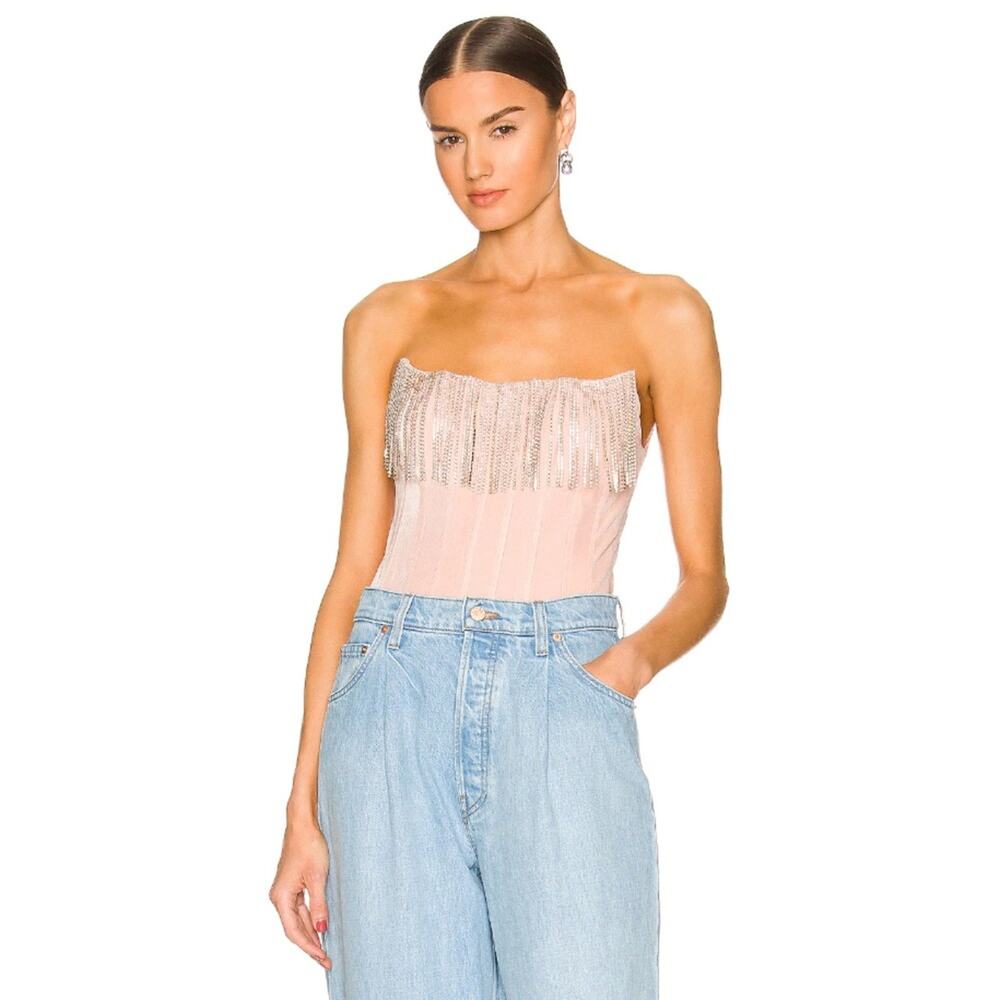 LPA Maddalena Corset Top Crystal Embellished Fringe Western Cowboy Vegas Party S